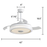 ZUN 42 Inch Modern Invisible Ceiling Fan, 120V 3 ABS Blades Remote Control Reversible DC Motor With 36W W934106472