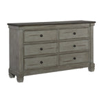 ZUN Transitional-Rustic Style Coffee and Antique Gray 6-Drawer Dresser 1pc Flat Knobs Classic Bedroom B011P240233