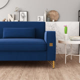 FX-P18-RBLuxury Velvet Sofa with Gold Accents - Modern 3-Seat Couch with Plush Cushions, W57649844