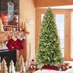 ZUN 9Ft Pre-Lit Slim Christmas Tree, Green, Fir Xmas 'Feel Real' Artificial Tree, White Lights, Metal W1773P203630