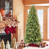 ZUN 9Ft Pre-Lit Slim Christmas Tree, Green, Fir Xmas 'Feel Real' Artificial Tree, White Lights, Metal W1773P203630