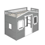 ZUN Twin Size House Loft Bed With Ladder-Gray+White Frame 72573303