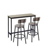 Bar Table Set with 2 Bar stools PU Soft seat with backrest, Grey, 43.31'' L x 15.75'' W x 35.43'' H. W1162103445