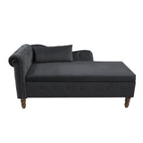 Black Chaise Lounge Indoor,Velvet Lounge Chair for Bedroom with Storage & Pillow,Modern Upholstered W1170100898