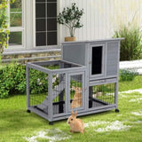 Detachable Rabbit Hutch with Removable Tray and Rolling Casters, GrayWhite W2181P190614