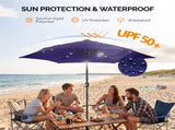 9ft Solar LED Patio Umbrella with Push Button Tilt & Crank, 6 Ribs Waterproof Polyester Outdoor 55576345