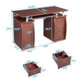 115* 55*74cm 15mm MDF Portable 1pc Door with 3pcs Drawers Computer Desk Coffee Color 10786365