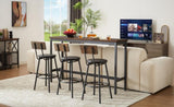 ZUN Long Bar Table Set with 3 PU Upholstered Bar Stools, Industrial Bar Table and Chairs for Kitchen 09105127