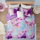 King/Cal King Watercolor Tie Dye Printed Comforter Set with Throw Pillow B035129812