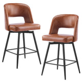 2 Pcs Brown PU Swivel Bar Stools with Open Backrest & Metal Legs 84895321