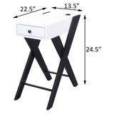 White and Black Side Table with USB Ports B062P181408