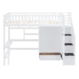 ZUN Twin size Loft Bed with Bookshelf,Drawers,Desk,and Wardrobe-White 57270378