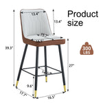 ZUN Modern Two-Tone PU Bar Stool - Brown Light Gray spliced chairs With Gold Decorated Legs.Brown W1151P211976