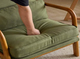 Mid-Century Oak Accent Chair - Green Upholstered Single Lounge Chair with Sturdy Wood Frame, Indoor 06333569