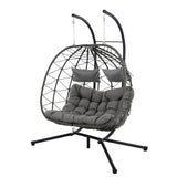 2 Persons Egg Chair with Stand Indoor Outdoor Swing Chair Patio Wicker Hanging Egg Chair Hanging W1703P163952