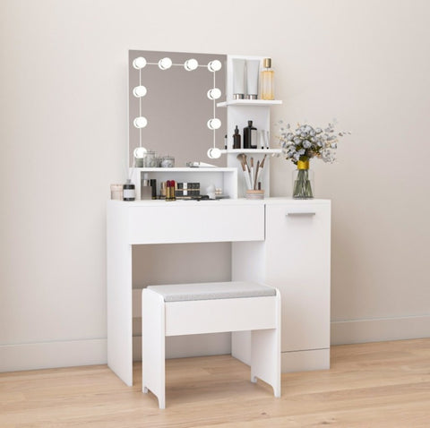 ZUN Makeup Vanity Table Set with Drawer and Storage Cabinet, Dressing Table with Vanity Cushioned Stool W132081780