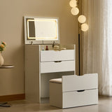 3-in-1 Vanity Desk with Mirror And Lights, Small Vanity Desk Set with Visible Glass Tabletop, 3 T3685P339866