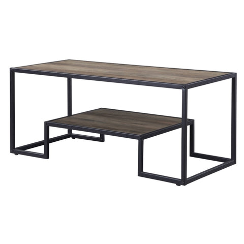 ZUN Rustic Oak and Black Coffee Table with Shelf B062P181419