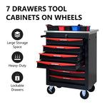 ZUN 7 Drawers Multifunctional Tool Cart with Wheels,Metal Rolling Tool Cart Storage for Garage Workshop W1102P245256