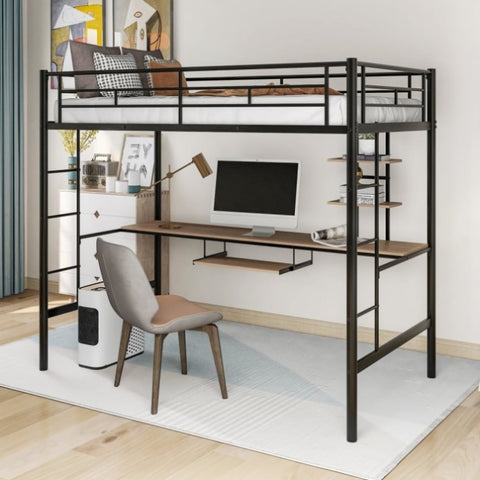 ZUN Loft Bed with Desk and Shelf , Space Saving Design,Twin 22087504