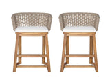 Outdoor Acacia Wood Bar Stools , Teak Finish Bar Height Chairs with Beige Cushion & Light N773P306707B