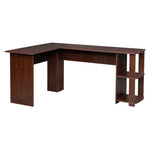 ZUN L-Shaped Wood Right-angle Computer Desk with Two-layer Shelves Dark Brown 28352039