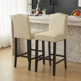 Barstools Set of 2, Counter Height Upholstered Bar Stools for Kitchen Island, Beige Rubberwood Legs N779P254675P