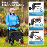 New 2-in-1 Foldable Rollator Walker with 9 Inch Pneumatic Tires -Black 44160784