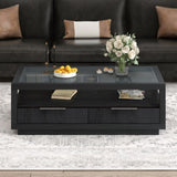 ZUN U-Can Modern Wood Coffee Table with 2 Drawers ,Minimalist Display Coffee Table with Transparent N724P176626B