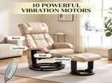 360&deg Swivel Massage Recliner Chair, 10-Point Vibration Footstool for Living Room, Beige 78574027