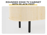 Oak Color Embossed Particle Board TV Stand, Oval Tabletop 1473558cm, Modern Entertainment Center 31438079