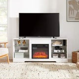 ZUN TV Stand Electric Fireplace TV Stand Glass Shelves, 3D Fireplace TV Stand LED Lights Wood 56937921