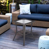 ZUN Outdoor Wicker Side Table, Rattan End Table with Glass Top, Patio Coffee Bistro Table for Indoor 75923325