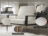 Modern Low Back White Upholstered Accent Armchair with Gold Metal Legs & Rubberwood Frame, Chic Wide 93214634
