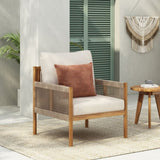 Modern Outdoor Woven Lounge Chair with Solid Wood Frame and Comfortable Polyester Cushions, Perfect N767P255038T