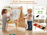 4-in-1 Kids Art Easel with Marble Run, Adjustable Height Double-Sided Drawing Easel with Paper Roll 01860714