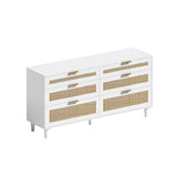 ZUN 59" Rattan Dresser with Drawers, 6 Drawer Dresser for Bedroom, Clothes Storage Cabinet for Bedroom, W757P209514