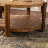 Round Coffee Table with Solid Wood for Living Room, 2-Tier Round Coffee Table with Storage Shelf, W3158P297420