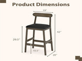 2 PCS Farmhouse Bar Stools 29.5" Seat Height, Rubber Wood Frame Faux Leather Bar Chairs, OakBlack 46603792