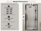 Semi-Frameless Pivot Hinged Glass Shower Door 56-60 in. W x 72 in. H,1/4" Tempered Glass, W3887P395454