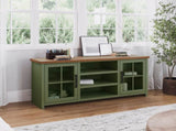 67 inch TV Stand Console for TVs up to 80 inches, No Assembly Required, Sage Green and Fruitwood B108P160211