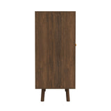 ZUN Bohemian Bar Cabinet, Natural Rattan Doors, Removable Wine Rack in Walnut B064P191193