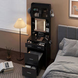 Small Vanity Desk with Sliding Mirror and LED Lights, Makeup Table with Charging Station and Storage 24790285