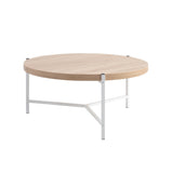 ZUN 36.5" Round Coffee Table with White Metal Legs, Weathered White & White B107131307