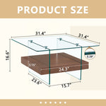 ZUN 31.4 Inch Modern Two-Tier Square Coffee Table - An Elegant Combination of Clear Glass and Dark Wood W1151P232655