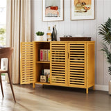 39.5"x14"x31.5" Natural Bamboo Bathroom Cabinet - 3-Door Design Multiple Shelves, Ample Storage 77835733