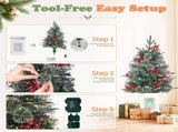 2 Pack 3FT Pre-Lit Snow Flocked Christmas Trees, Green PVC PE Pine Needle Foliage with 264 Tips, Red 09524057