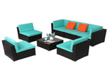 Brown Gradient Rattan Lake Blue Cushion Cushion Vacuum Packing Rattan 7 Piece Set 94011452