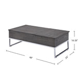 Rectangular Coffee Table with Lift Top, Gray Oak and Chrome B016P312974