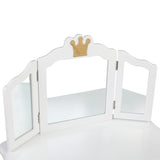 Children's Wooden Dressing Table Three-Sided Folding Mirror Dressing Table Chair Single Drawer White 07586825
